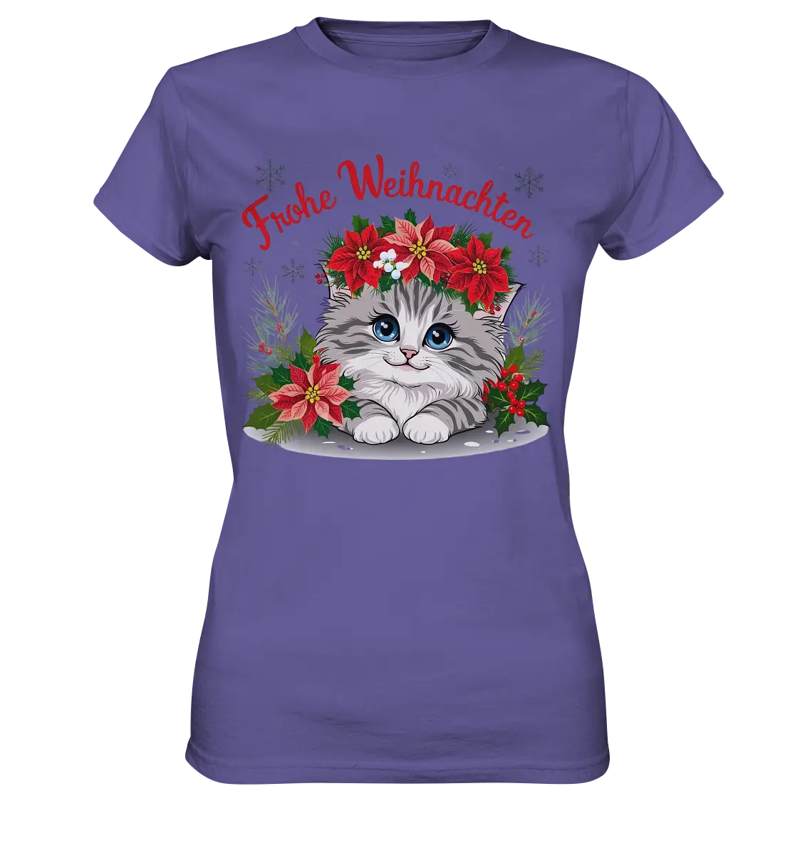 Weihnachtliches Kätzchen mit Poinsettien-Krone - Ladies Premium Shirt Bright Lights Arts