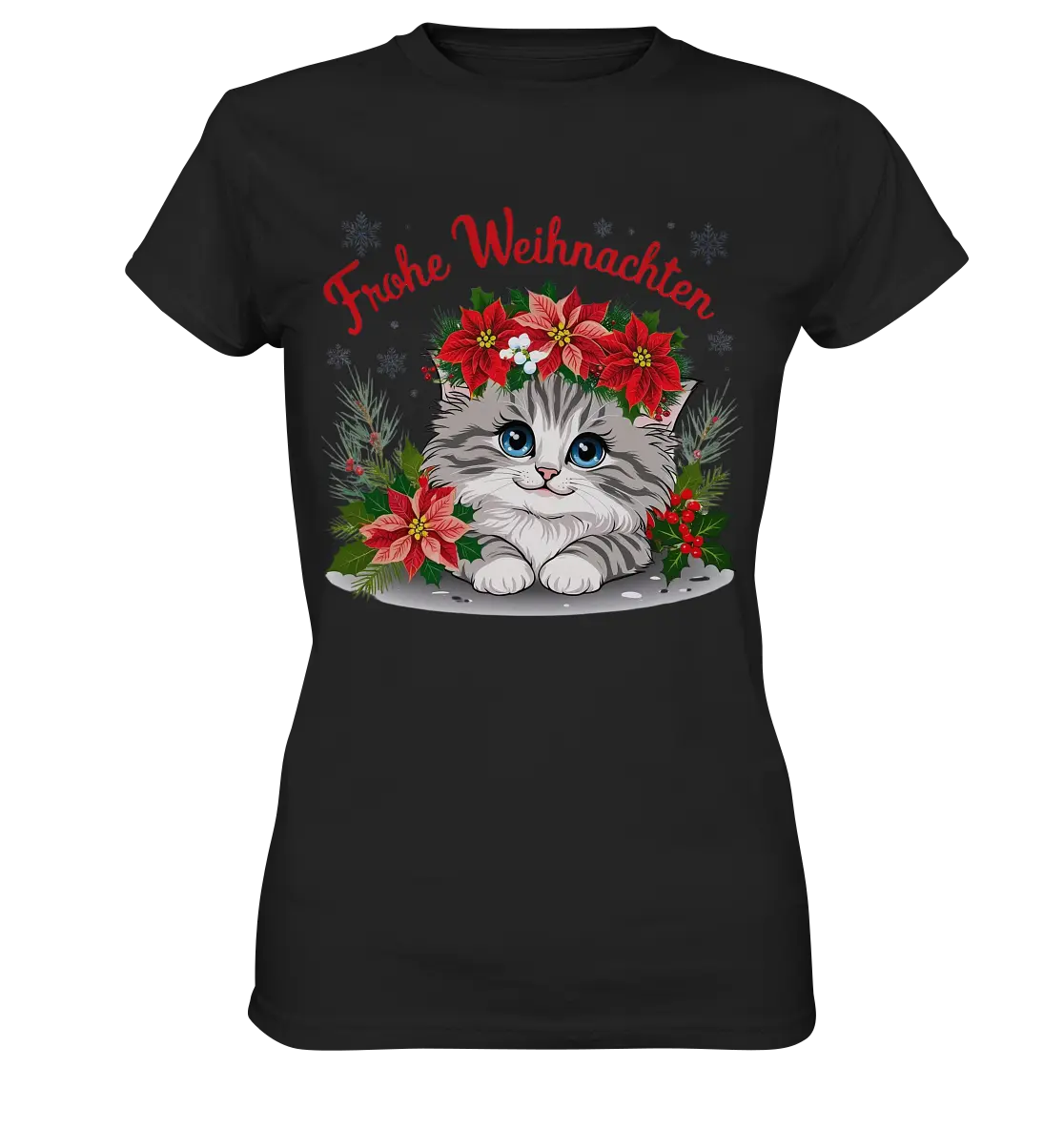 Weihnachtliches Kätzchen mit Poinsettien-Krone - Ladies Premium Shirt Bright Lights Arts