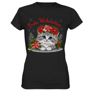 Weihnachtliches Kätzchen mit Poinsettien-Krone - Ladies Premium Shirt Bright Lights Arts