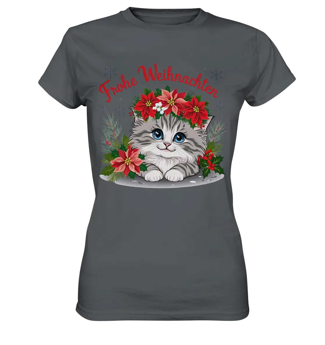 Weihnachtliches Kätzchen mit Poinsettien-Krone - Ladies Premium Shirt Bright Lights Arts