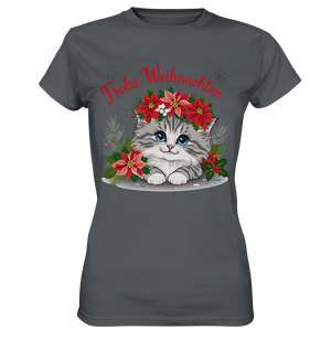 Weihnachtliches Kätzchen mit Poinsettien-Krone - Ladies Premium Shirt Bright Lights Arts