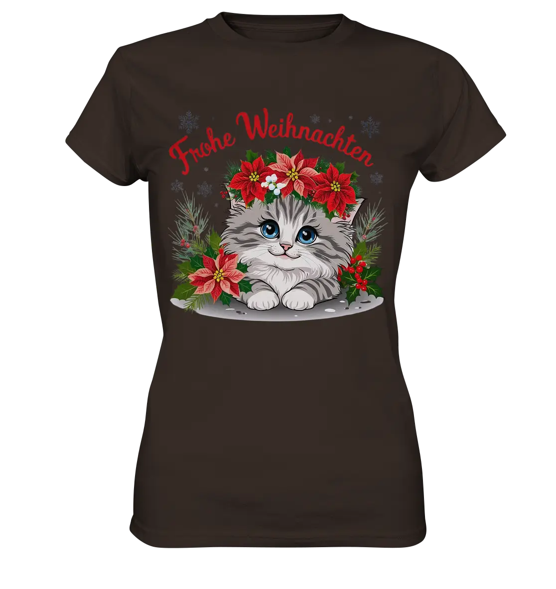 Weihnachtliches Kätzchen mit Poinsettien-Krone - Ladies Premium Shirt Bright Lights Arts
