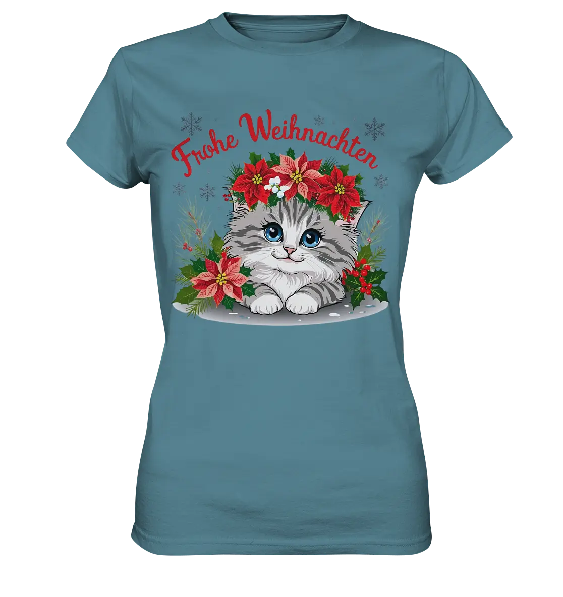 Weihnachtliches Kätzchen mit Poinsettien-Krone - Ladies Premium Shirt Bright Lights Arts