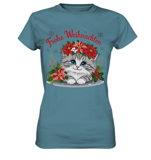 Weihnachtliches Kätzchen mit Poinsettien-Krone - Ladies Premium Shirt Bright Lights Arts