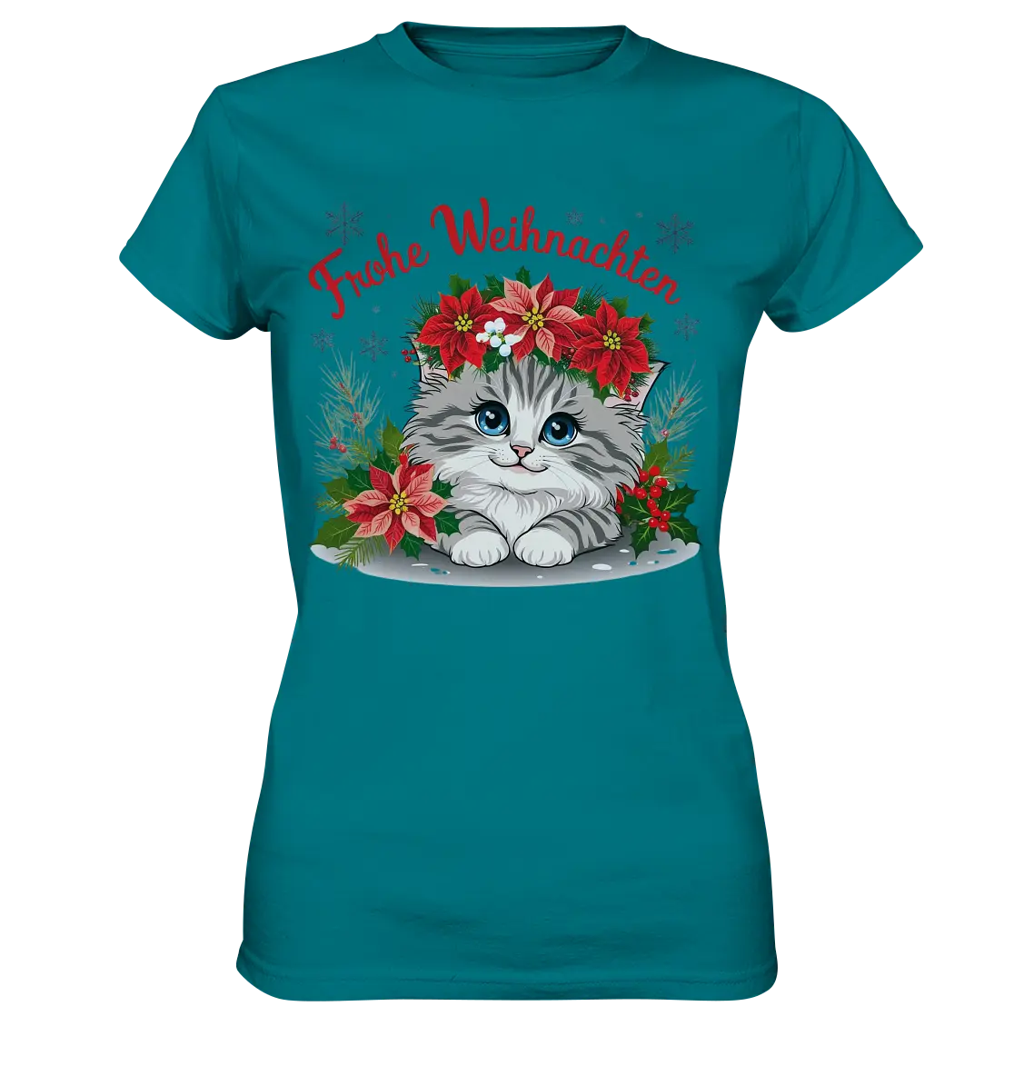 Weihnachtliches Kätzchen mit Poinsettien-Krone - Ladies Premium Shirt Bright Lights Arts