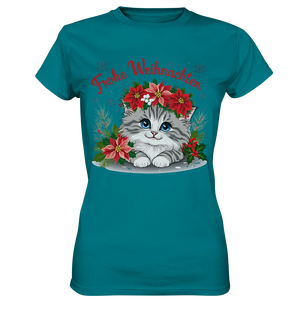 Weihnachtliches Kätzchen mit Poinsettien-Krone - Ladies Premium Shirt Bright Lights Arts