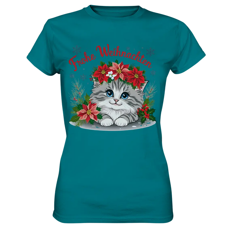 Weihnachtliches Kätzchen mit Poinsettien-Krone - Ladies Premium Shirt Bright Lights Arts