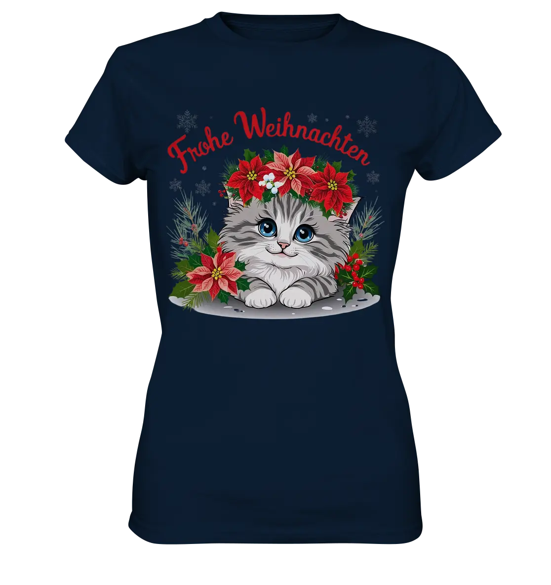 Weihnachtliches Kätzchen mit Poinsettien-Krone - Ladies Premium Shirt Bright Lights Arts