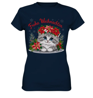 Weihnachtliches Kätzchen mit Poinsettien-Krone - Ladies Premium Shirt Bright Lights Arts