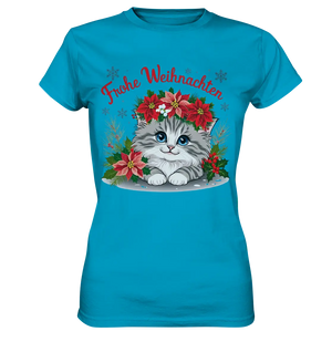 Weihnachtliches Kätzchen mit Poinsettien-Krone - Ladies Premium Shirt Bright Lights Arts
