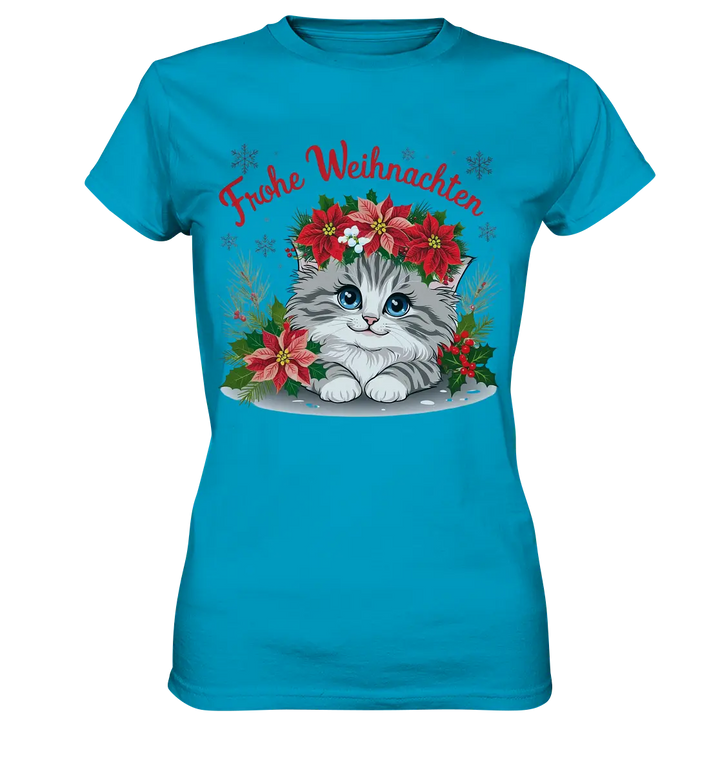 Weihnachtliches Kätzchen mit Poinsettien-Krone - Ladies Premium Shirt Bright Lights Arts