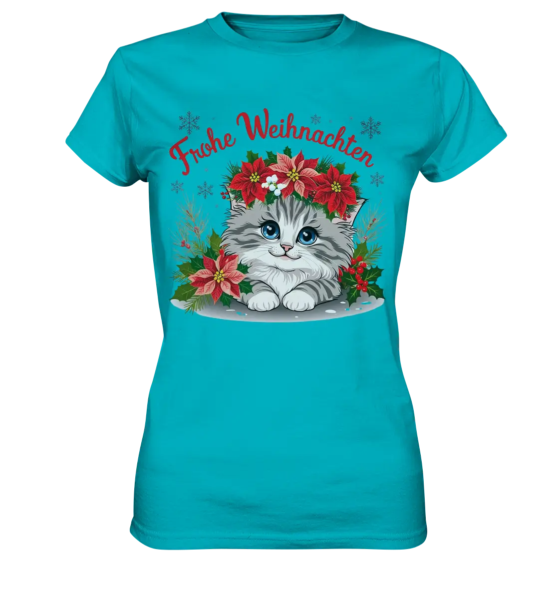 Weihnachtliches Kätzchen mit Poinsettien-Krone - Ladies Premium Shirt Bright Lights Arts