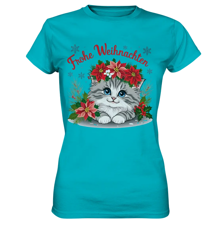 Weihnachtliches Kätzchen mit Poinsettien-Krone - Ladies Premium Shirt Bright Lights Arts
