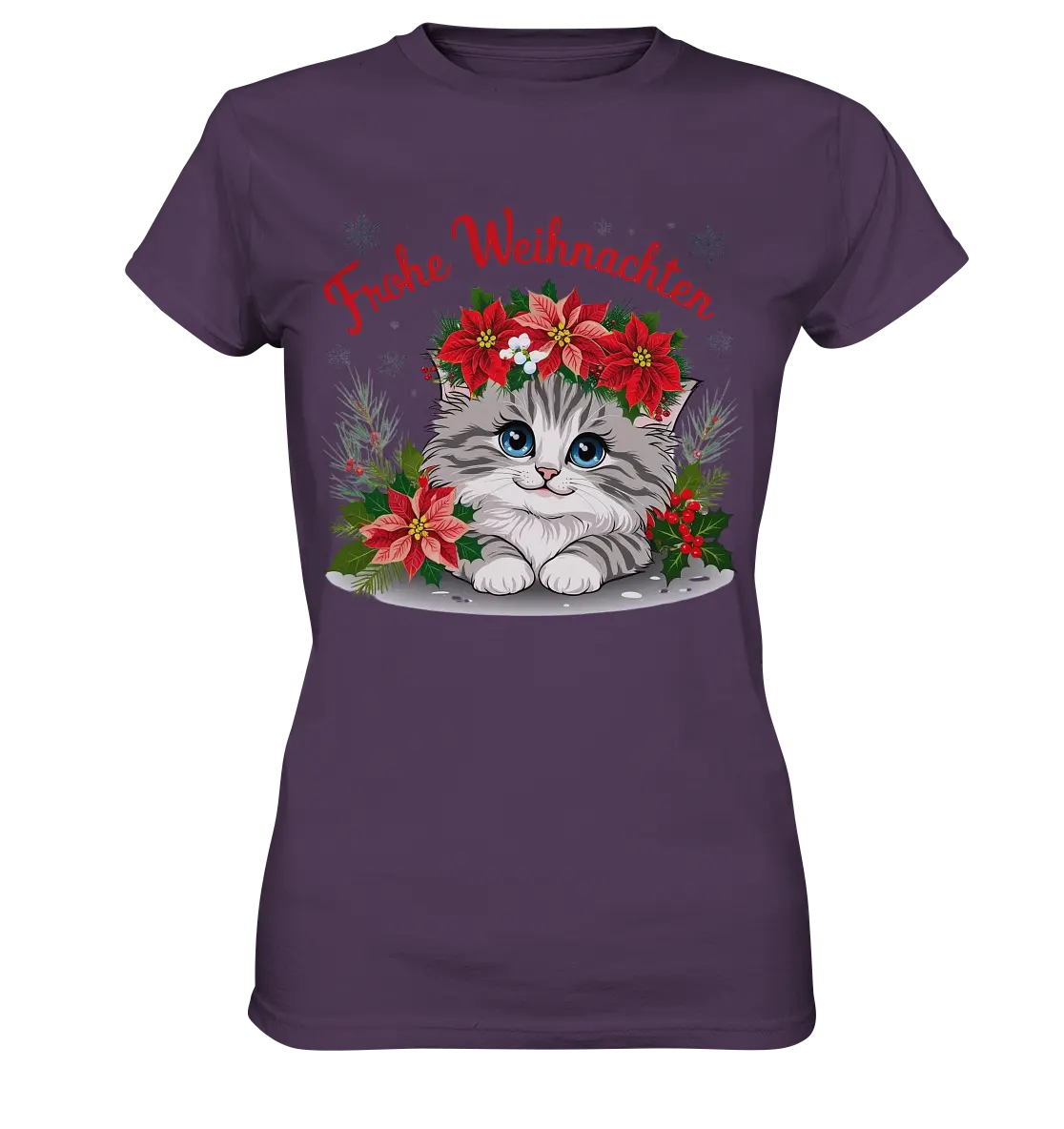 Weihnachtliches Kätzchen mit Poinsettien-Krone - Ladies Premium Shirt Bright Lights Arts