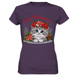 Weihnachtliches Kätzchen mit Poinsettien-Krone - Ladies Premium Shirt Bright Lights Arts