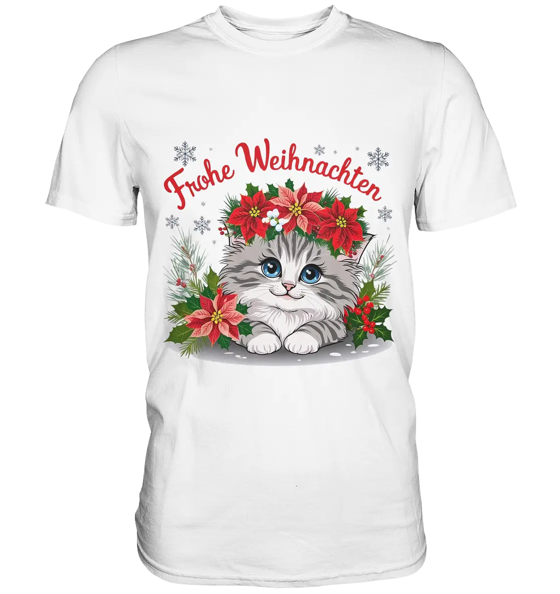 Weihnachtliches Kätzchen mit Poinsettien-Krone - Premium Shirt Bright Lights Arts