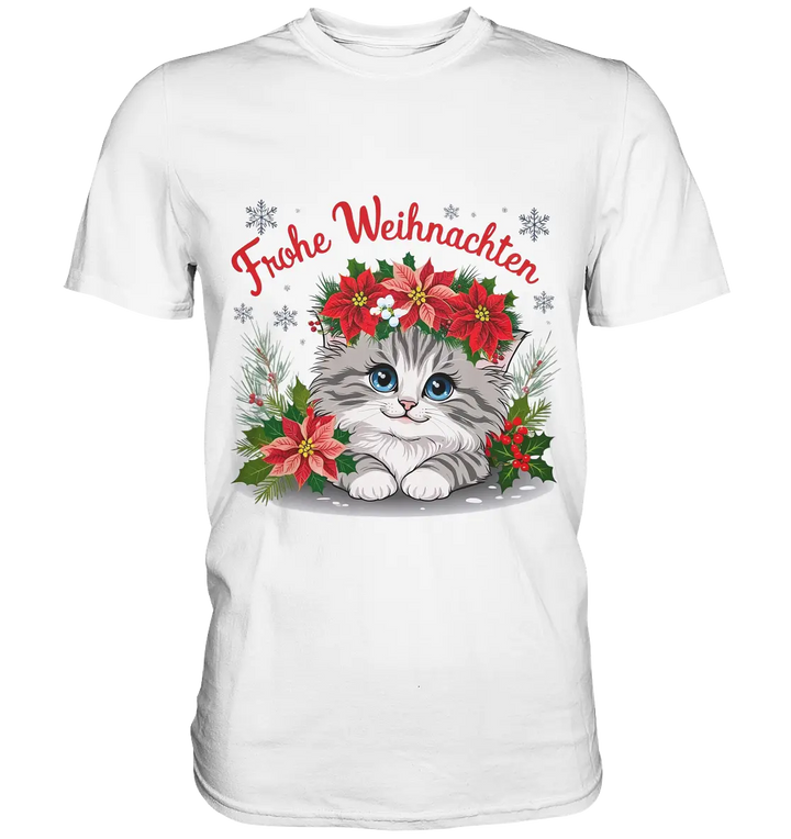Weihnachtliches Kätzchen mit Poinsettien-Krone - Premium Shirt Bright Lights Arts