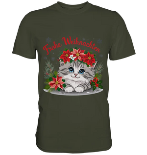 Weihnachtliches Kätzchen mit Poinsettien-Krone - Premium Shirt Bright Lights Arts