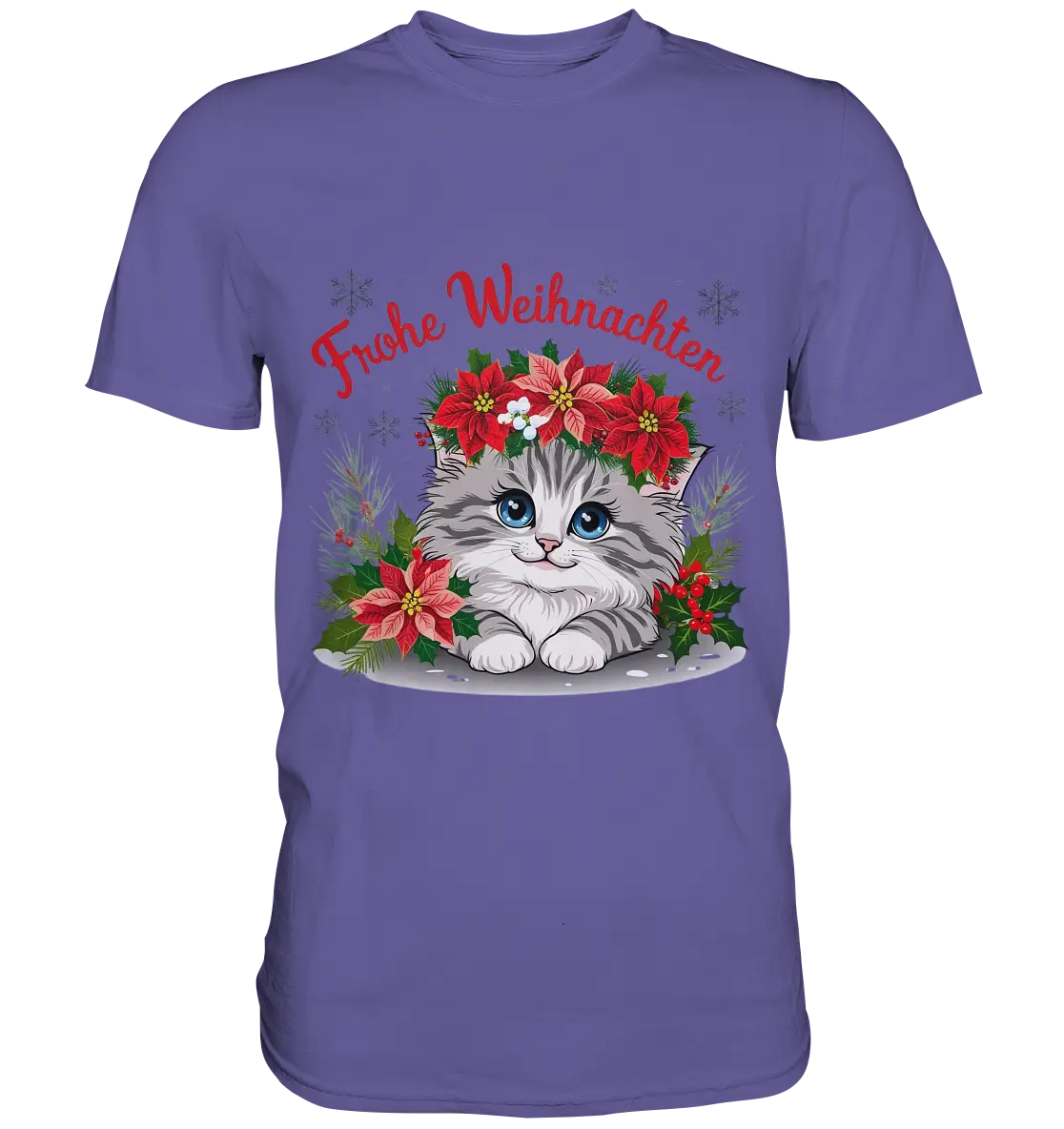 Weihnachtliches Kätzchen mit Poinsettien-Krone - Premium Shirt Bright Lights Arts