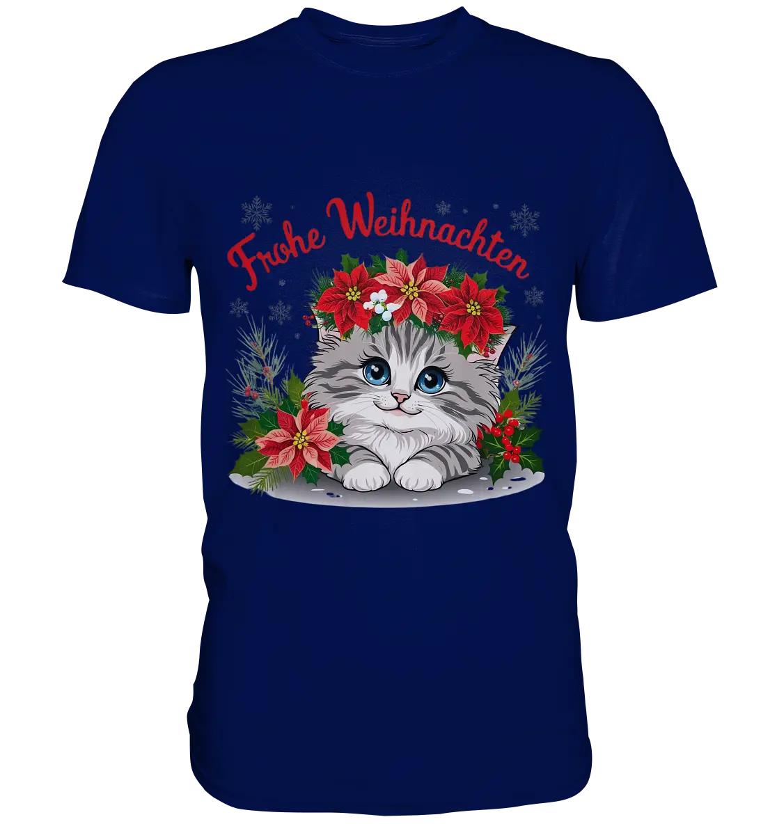 Weihnachtliches Kätzchen mit Poinsettien-Krone - Premium Shirt Bright Lights Arts