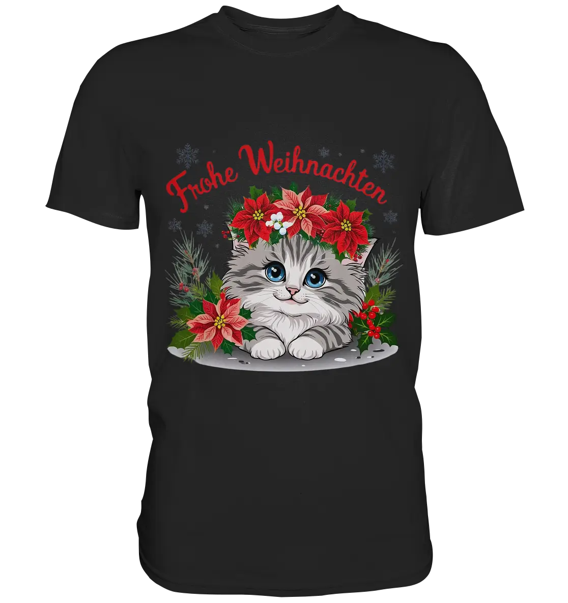 Weihnachtliches Kätzchen mit Poinsettien-Krone - Premium Shirt Bright Lights Arts