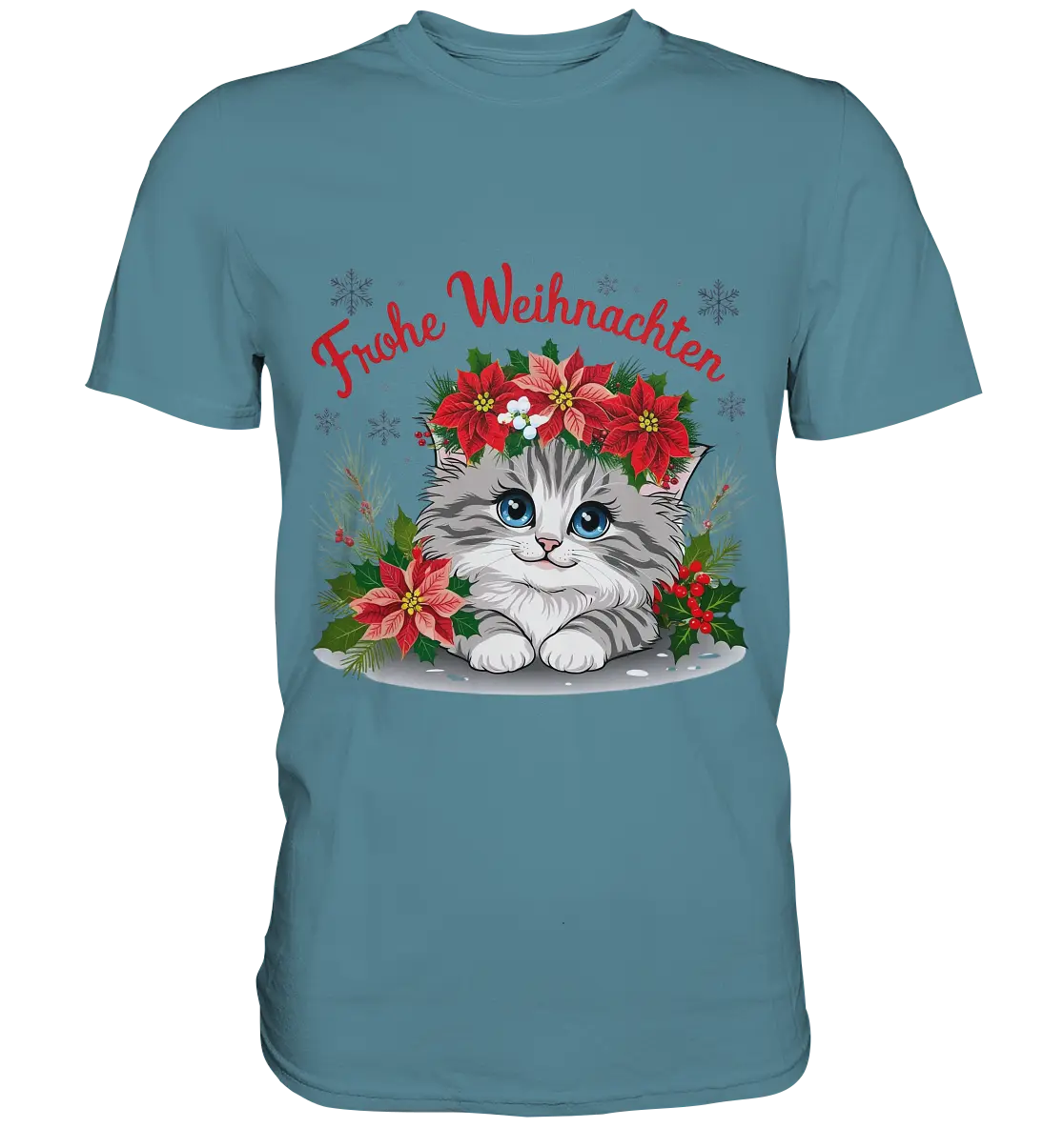 Weihnachtliches Kätzchen mit Poinsettien-Krone - Premium Shirt Bright Lights Arts