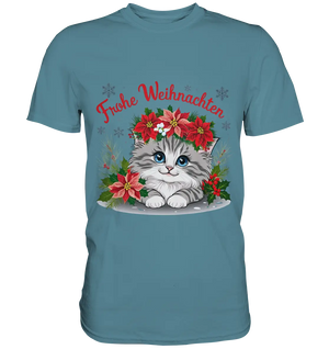 Weihnachtliches Kätzchen mit Poinsettien-Krone - Premium Shirt Bright Lights Arts