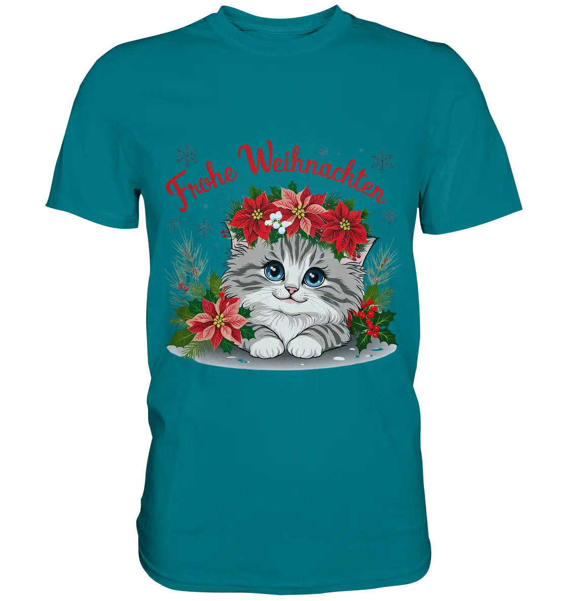 Weihnachtliches Kätzchen mit Poinsettien-Krone - Premium Shirt Bright Lights Arts