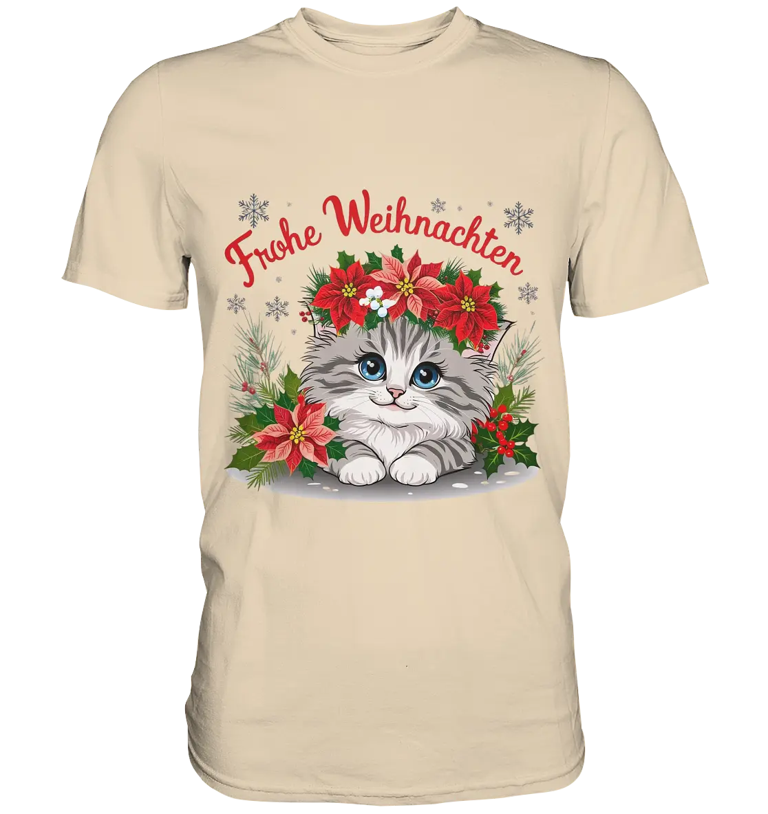 Weihnachtliches Kätzchen mit Poinsettien-Krone - Premium Shirt Bright Lights Arts