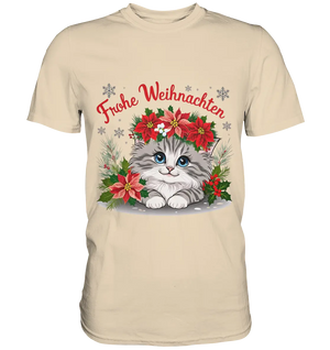 Weihnachtliches Kätzchen mit Poinsettien-Krone - Premium Shirt Bright Lights Arts