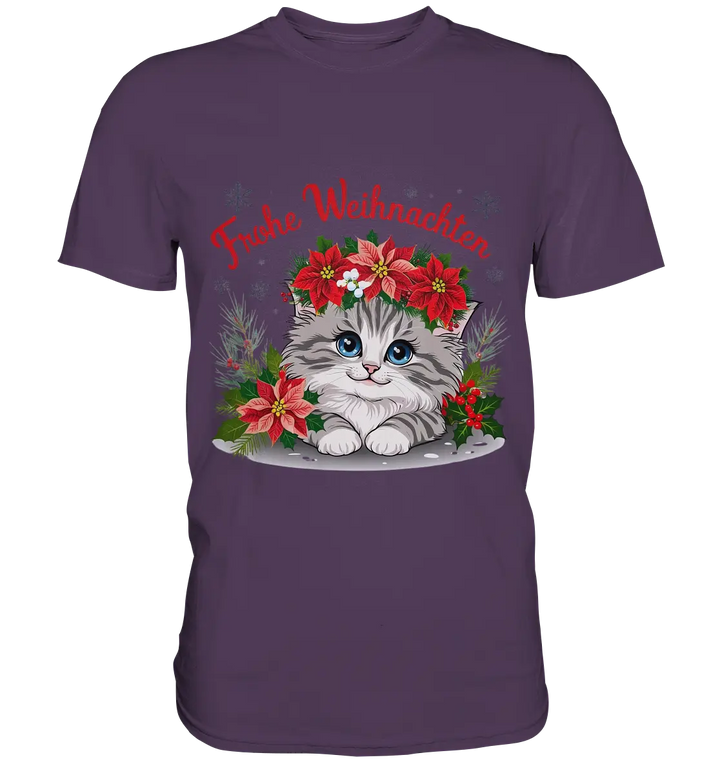 Weihnachtliches Kätzchen mit Poinsettien-Krone - Premium Shirt Bright Lights Arts
