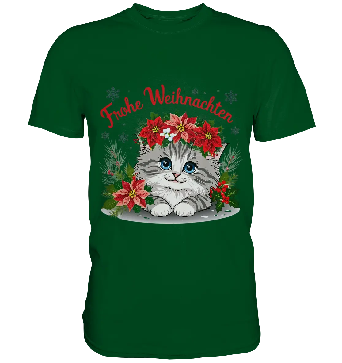 Weihnachtliches Kätzchen mit Poinsettien-Krone - Premium Shirt Bright Lights Arts