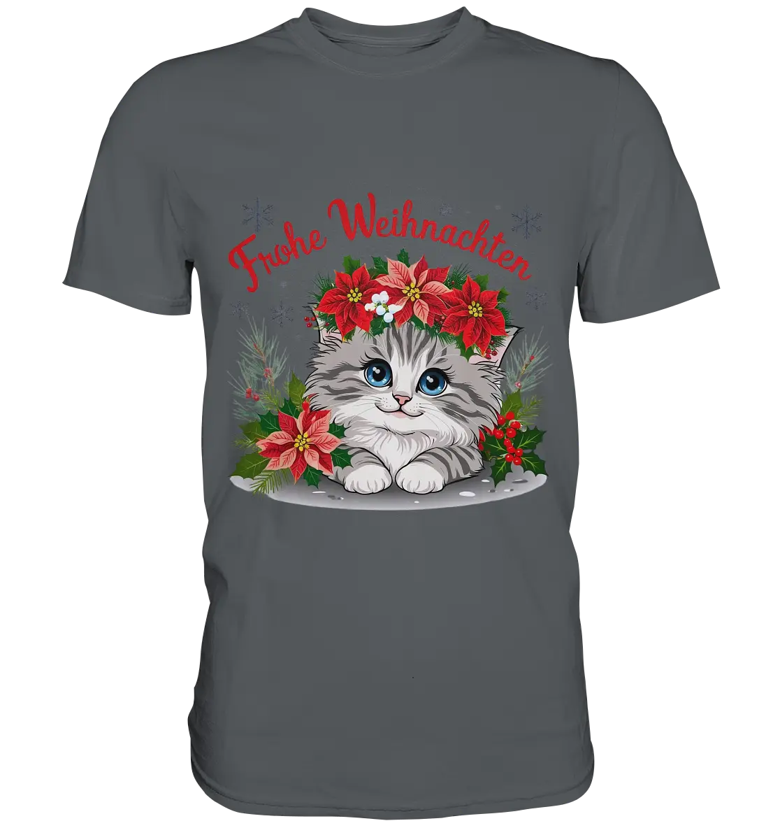 Weihnachtliches Kätzchen mit Poinsettien-Krone - Premium Shirt Bright Lights Arts