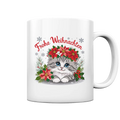 Weihnachtliches Kätzchen mit Poinsettien-Krone - Tasse glossy Bright Lights Arts