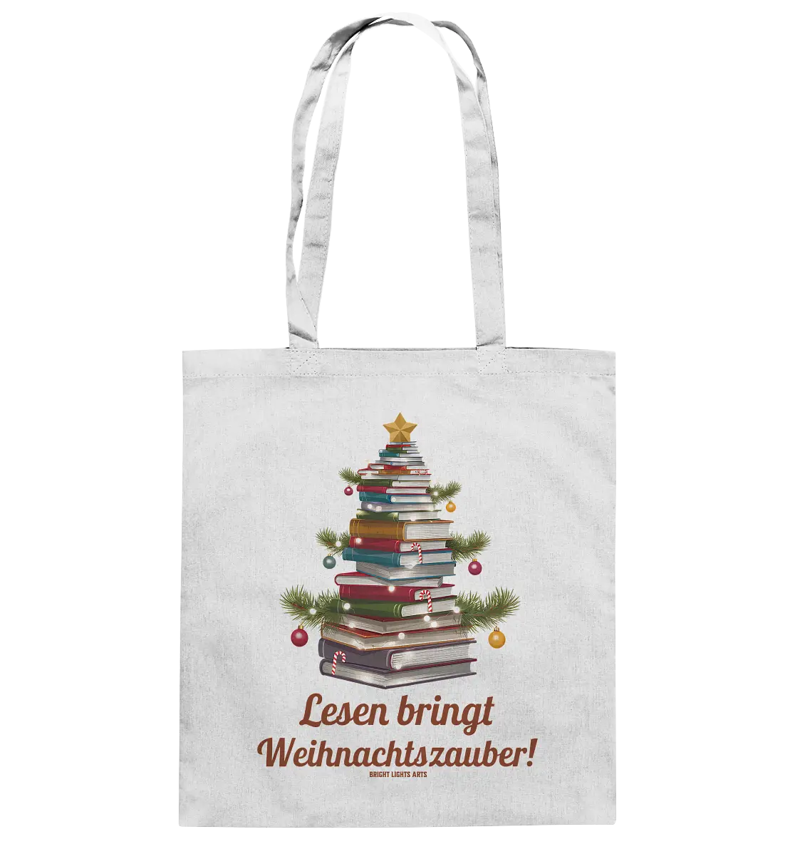 Weihnachtsbaum aus Büchern – Magischer Lesezauber - Baumwolltasche Bright Lights Arts