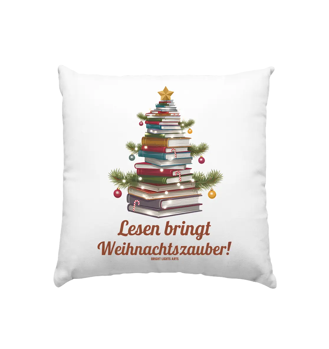 Weihnachtsbaum aus Büchern – Magischer Lesezauber - Kissen 40x40cm Bright Lights Arts