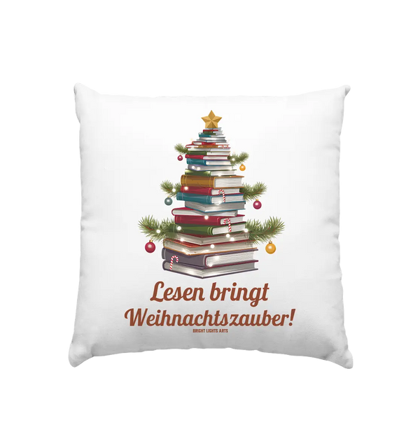 Weihnachtsbaum aus Büchern – Magischer Lesezauber - Kissen 40x40cm Bright Lights Arts
