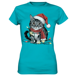 Weihnachtskätzchen im Lichterketten-Wirrwarr - Ladies Premium Shirt Bright Lights Arts