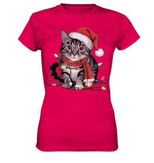 Weihnachtskätzchen im Lichterketten-Wirrwarr - Ladies Premium Shirt Bright Lights Arts