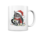 Weihnachtskätzchen im Lichterketten-Wirrwarr - Tasse glossy Bright Lights Arts