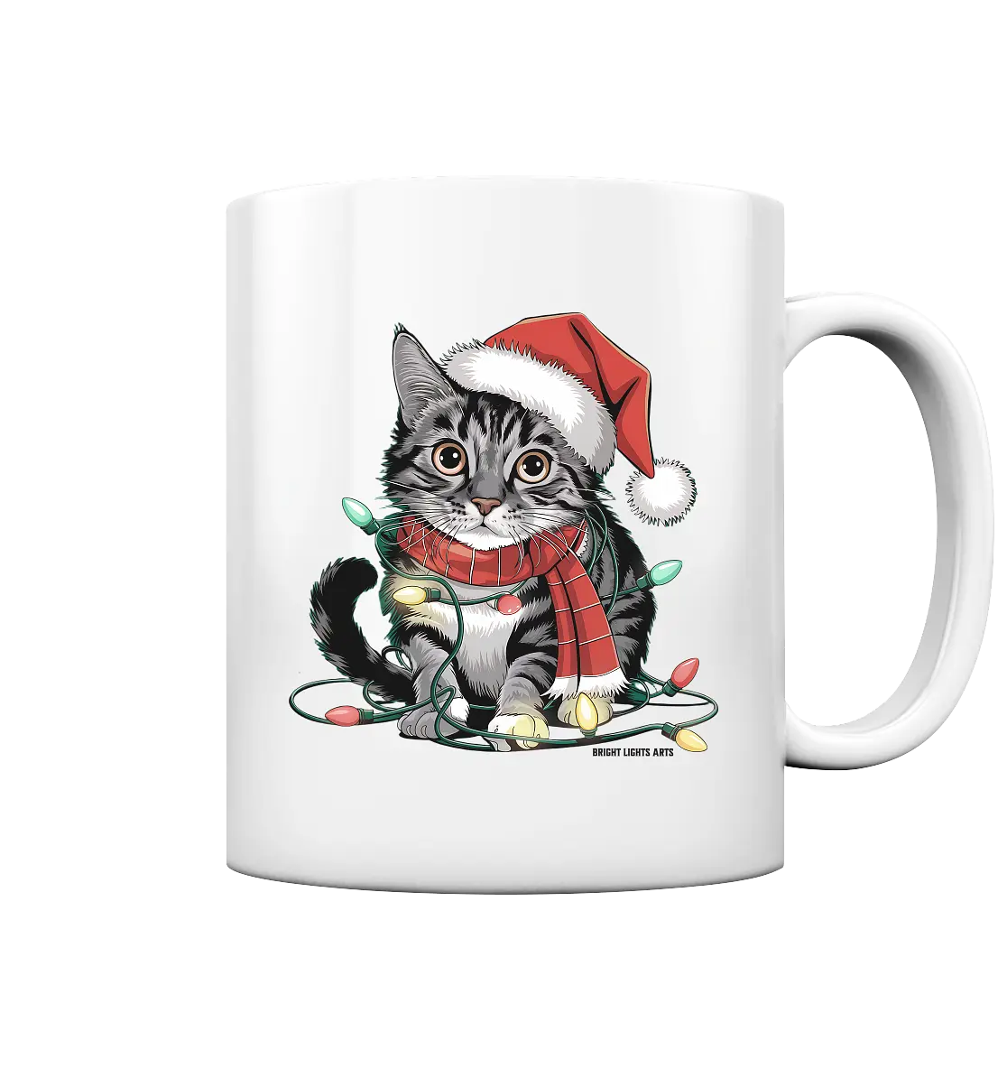 Weihnachtskätzchen im Lichterketten-Wirrwarr - Tasse glossy Bright Lights Arts