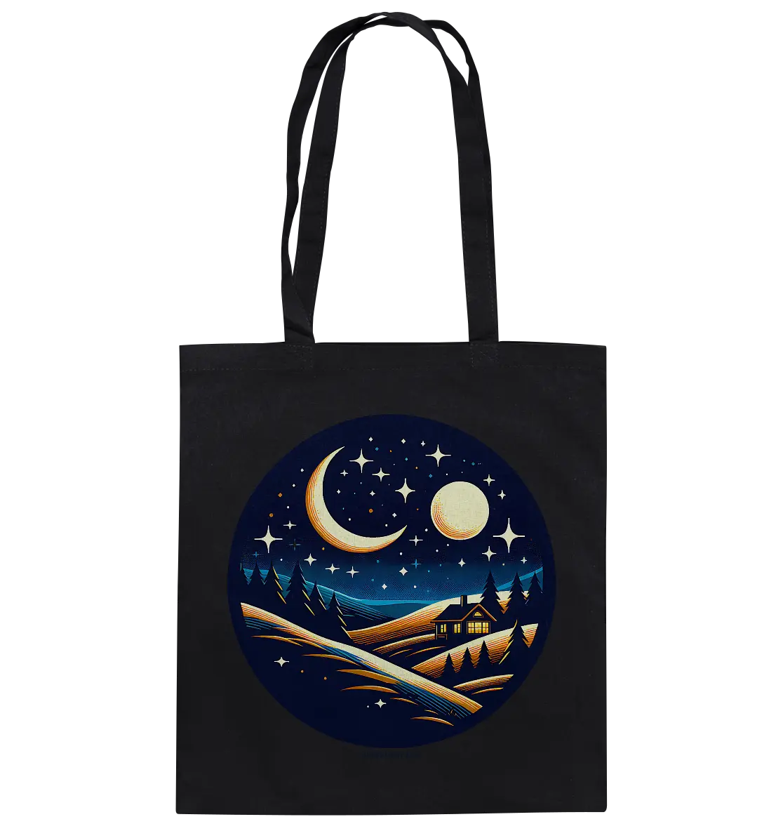 Winterliche Ruhe – Haus im Mondschein - Baumwolltasche Bright Lights Arts