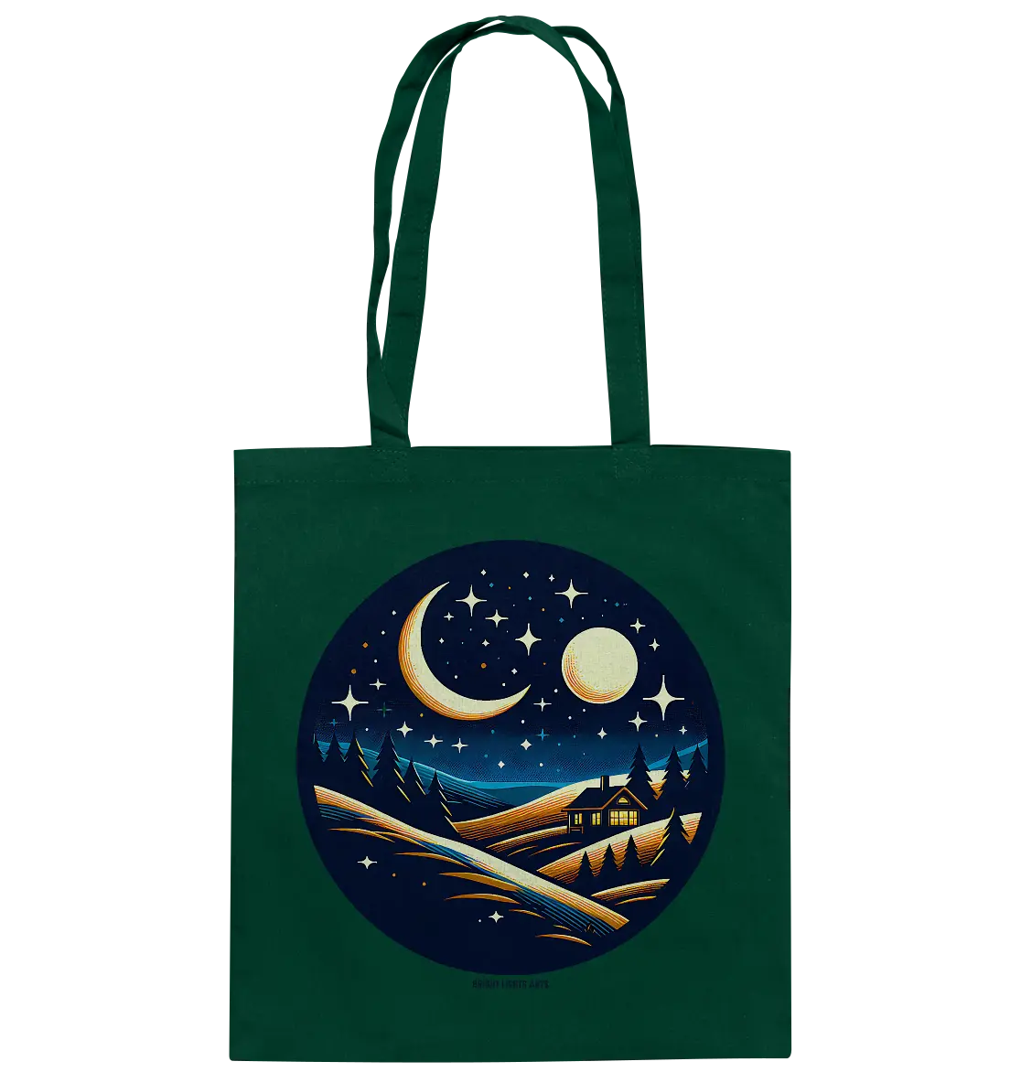 Winterliche Ruhe – Haus im Mondschein - Baumwolltasche Bright Lights Arts