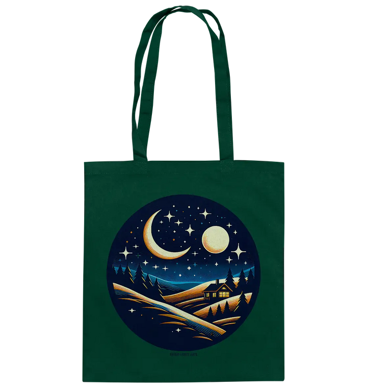 Winterliche Ruhe – Haus im Mondschein - Baumwolltasche Bright Lights Arts