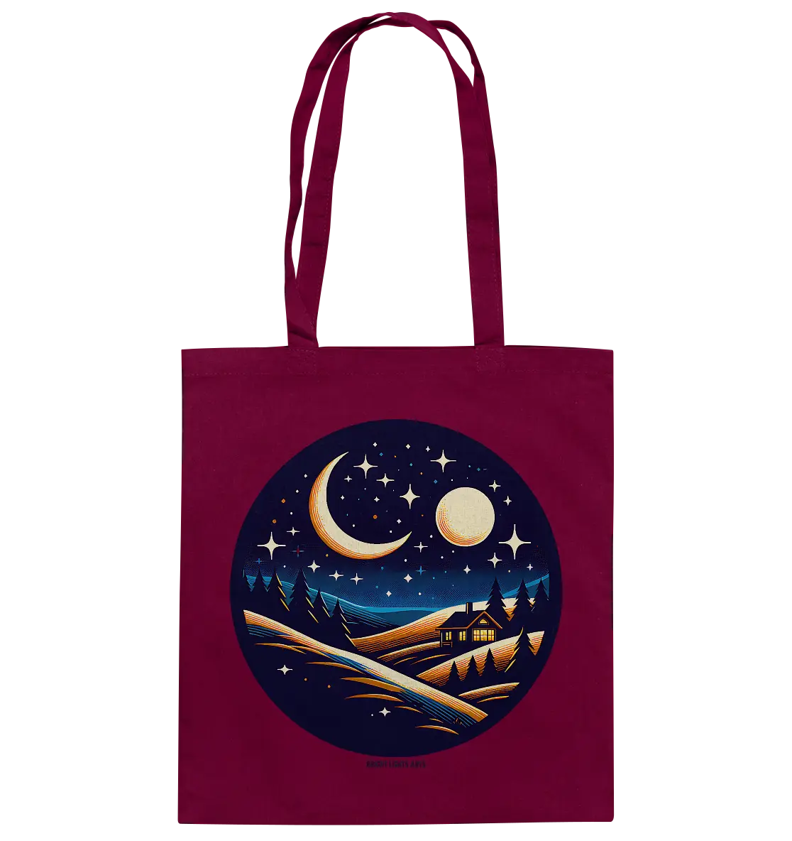 Winterliche Ruhe – Haus im Mondschein - Baumwolltasche Bright Lights Arts