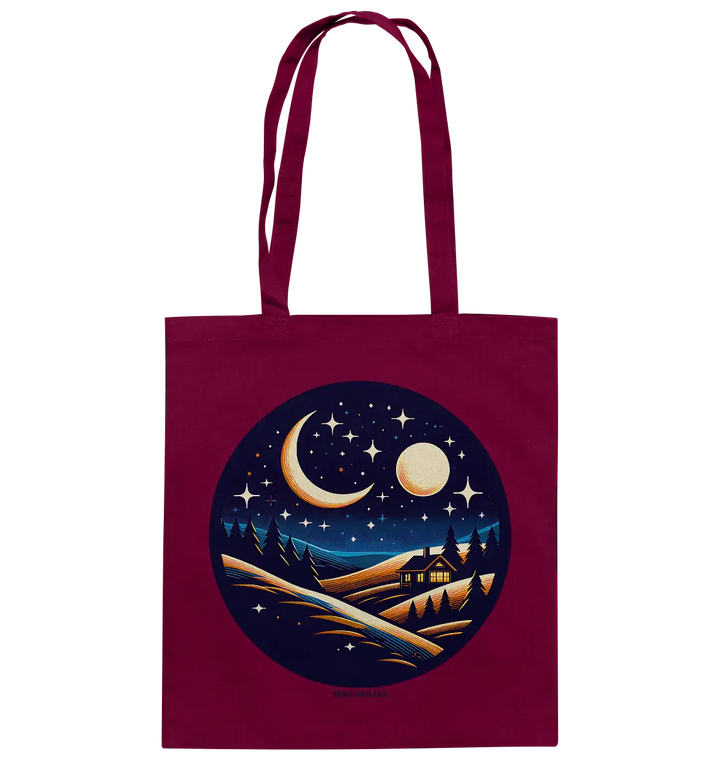 Winterliche Ruhe – Haus im Mondschein - Baumwolltasche Bright Lights Arts