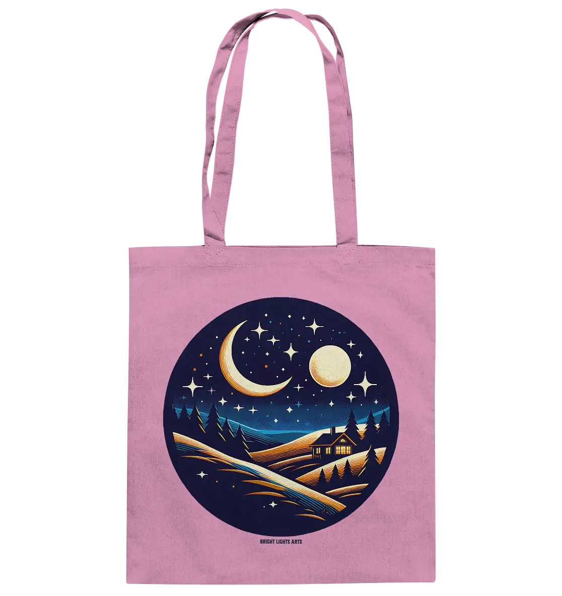 Winterliche Ruhe – Haus im Mondschein - Baumwolltasche Bright Lights Arts