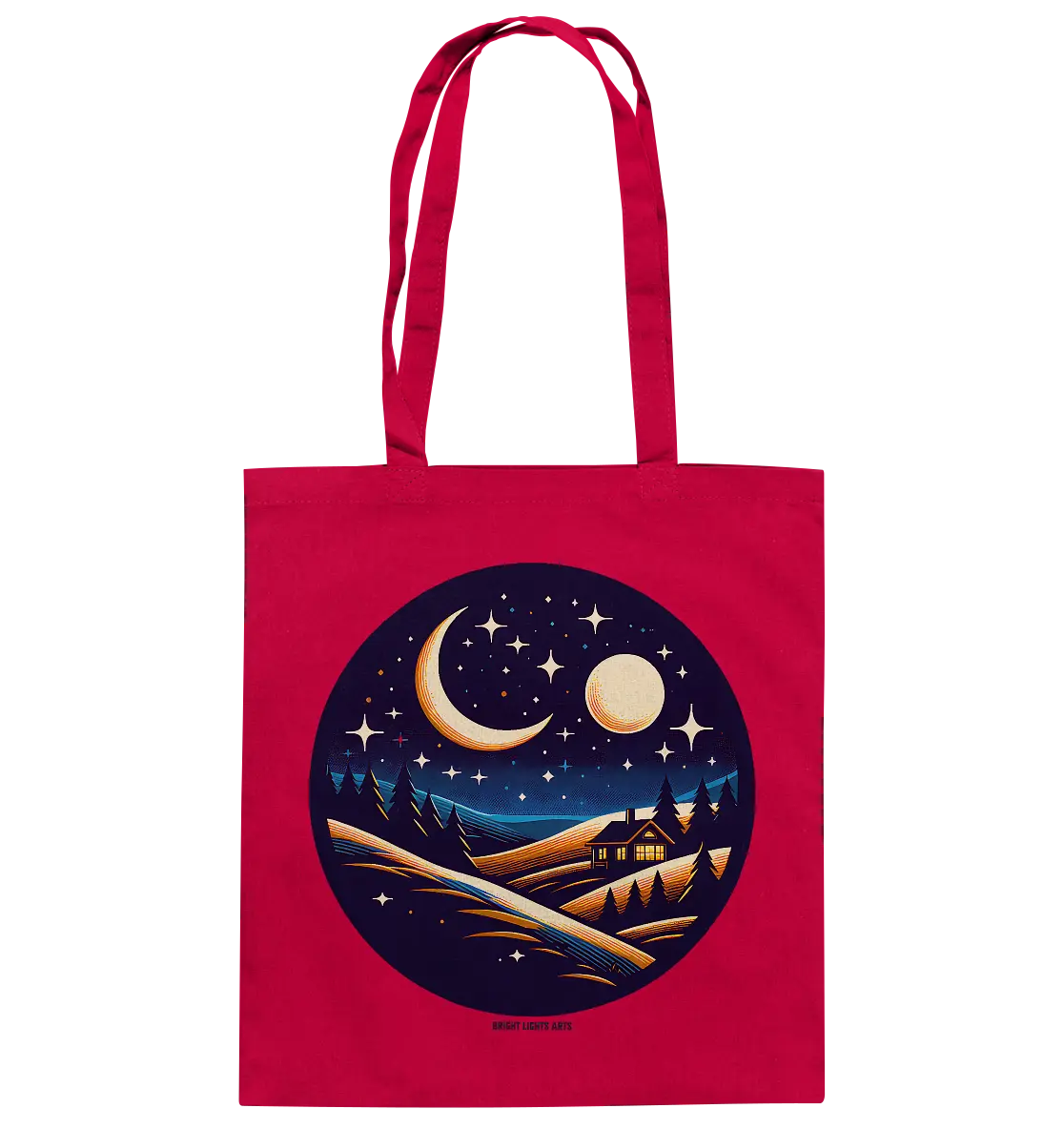 Winterliche Ruhe – Haus im Mondschein - Baumwolltasche Bright Lights Arts