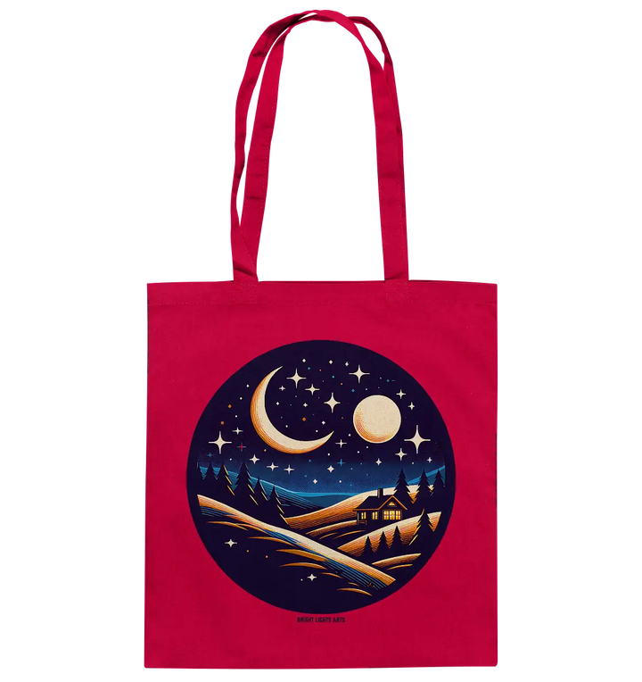 Winterliche Ruhe – Haus im Mondschein - Baumwolltasche Bright Lights Arts