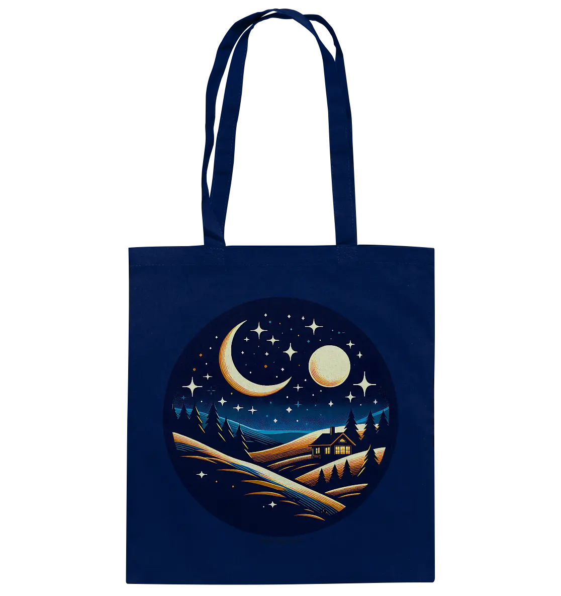 Winterliche Ruhe – Haus im Mondschein - Baumwolltasche Bright Lights Arts